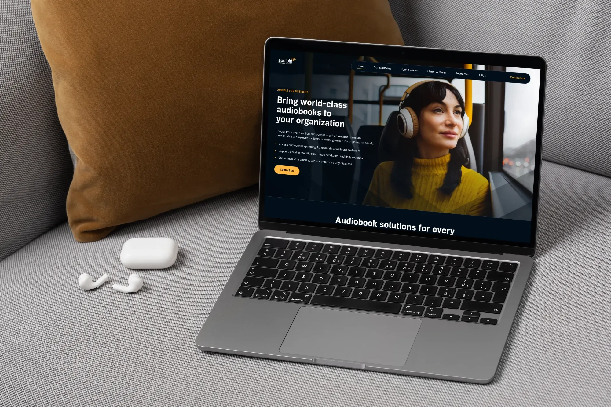 Laptop showing the Audible for Business website