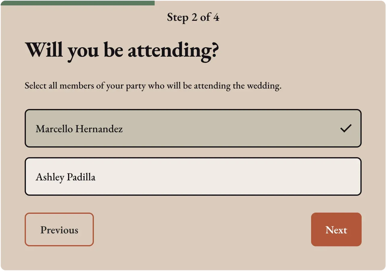 RSVP form “before”