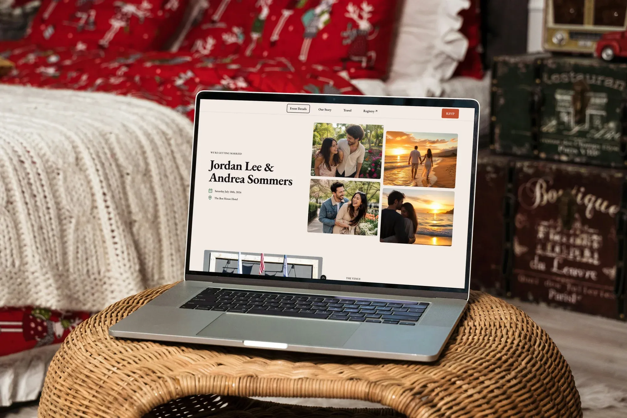 Laptop showing the wedding website
